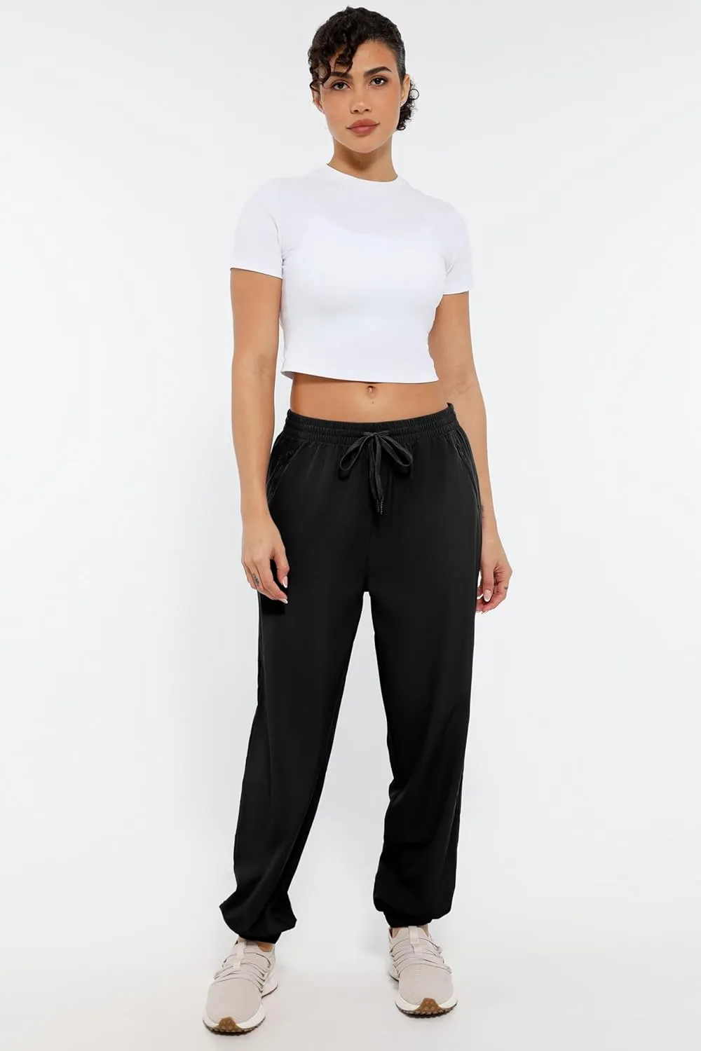 Womens Golf Pants Quick Dry Ultra Light Stretch Pockets Soft Workout Pants for Travel with Inside Drawstrings