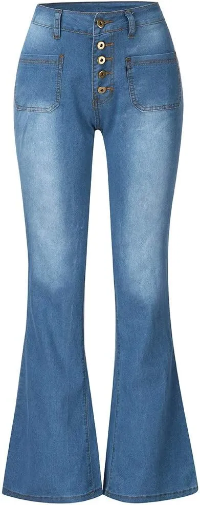 Womens High Rise Flare Jeans Skinny Bell Bottom Jeans Summer High Waisted Classic Casual Wide Leg Denim Pants