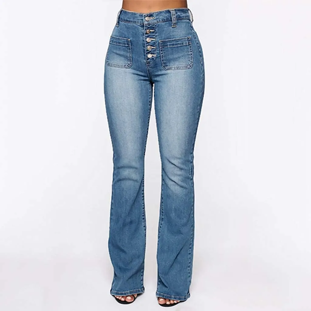 Womens High Rise Flare Jeans Skinny Bell Bottom Jeans Summer High Waisted Classic Casual Wide Leg Denim Pants