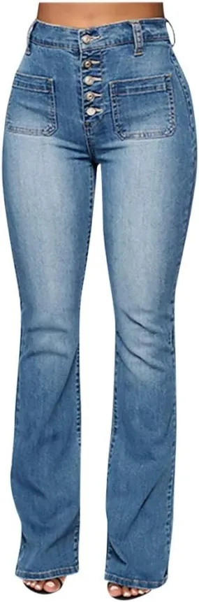 Womens High Rise Flare Jeans Skinny Bell Bottom Jeans Summer High Waisted Classic Casual Wide Leg Denim Pants