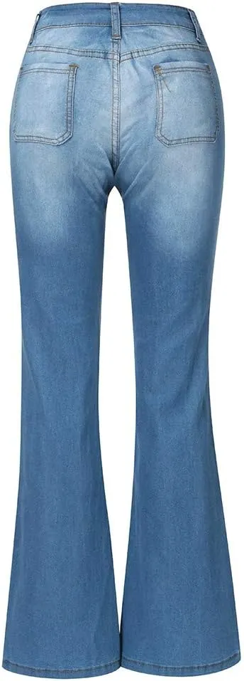 Womens High Rise Flare Jeans Skinny Bell Bottom Jeans Summer High Waisted Classic Casual Wide Leg Denim Pants