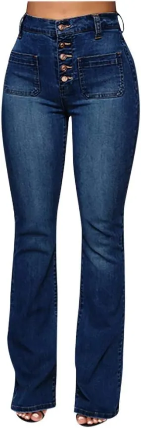 Womens High Rise Flare Jeans Skinny Bell Bottom Jeans Summer High Waisted Classic Casual Wide Leg Denim Pants