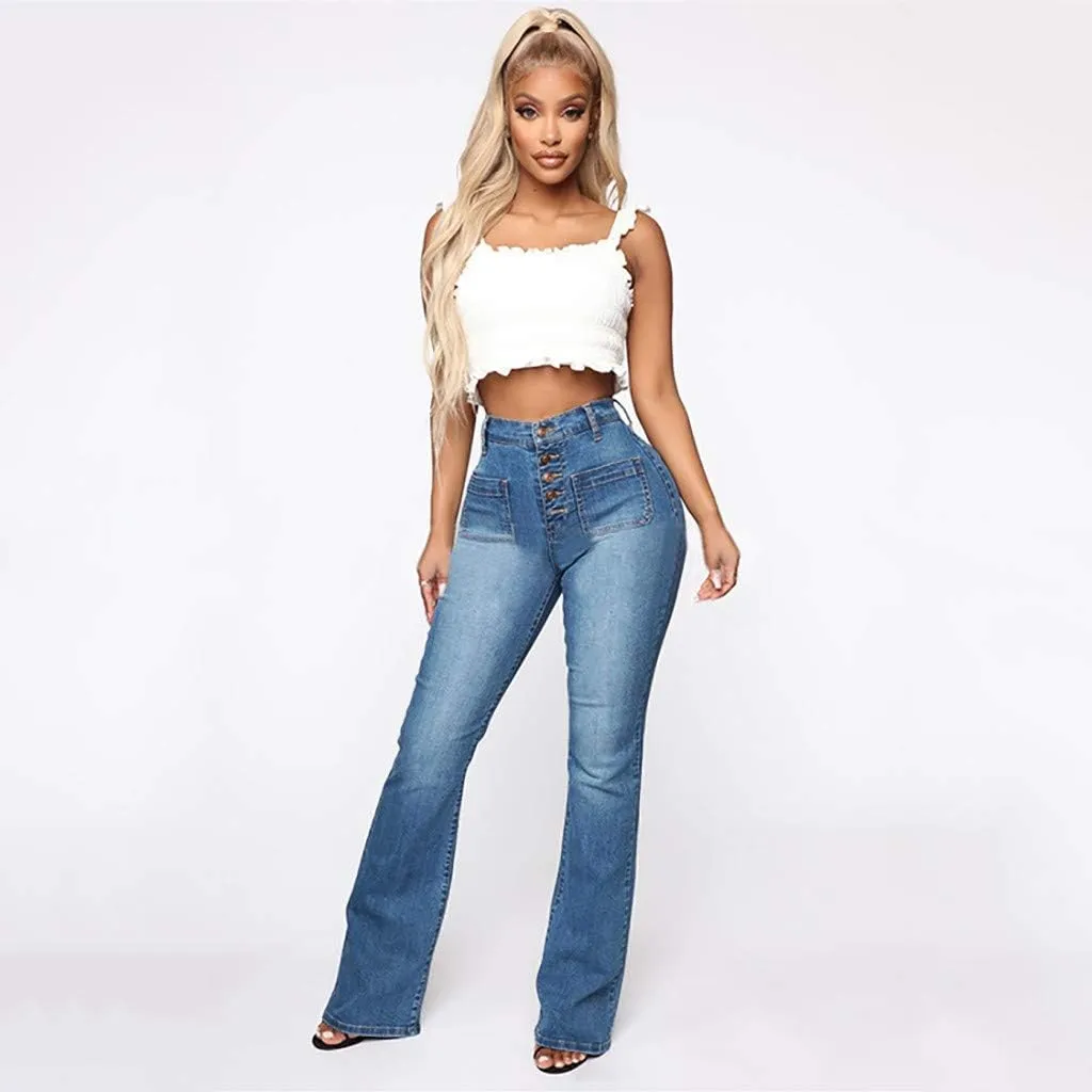 Womens High Rise Flare Jeans Skinny Bell Bottom Jeans Summer High Waisted Classic Casual Wide Leg Denim Pants