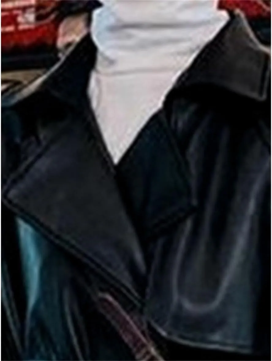 Women's Solid Faux Leather Trench Coat Oversized Waterproof Long Sleeve Outerwear