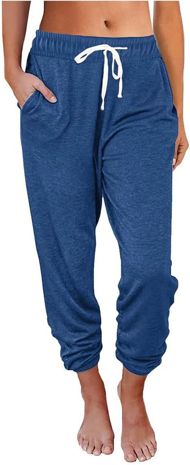 Womens Sweatpants with Pockets Track Joggers Drawstring Elastic Waist Pants Soft Jogger Sweatpants Lounge Pajama Pants