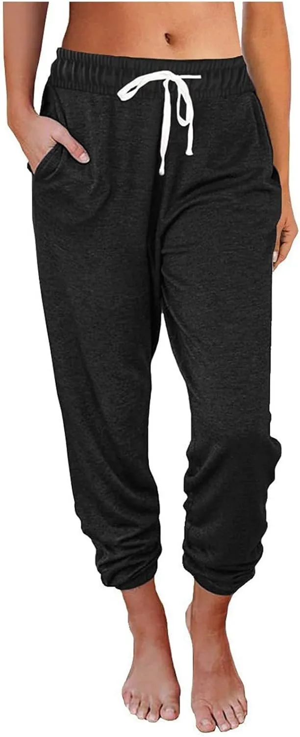 Womens Sweatpants with Pockets Track Joggers Drawstring Elastic Waist Pants Soft Jogger Sweatpants Lounge Pajama Pants