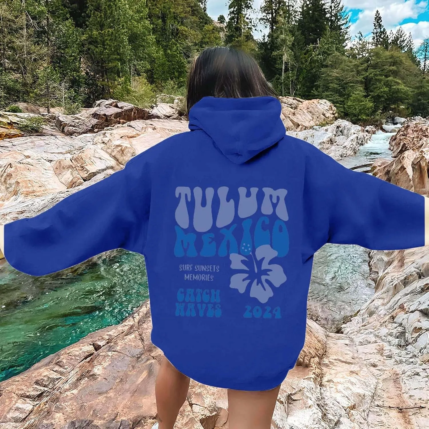 Women's Sweatshirt Full-Zip Hoodie Women Cute Hoodie Long Sleeve Blue Kawaii Shape Sweatshirt Long Sleeve with