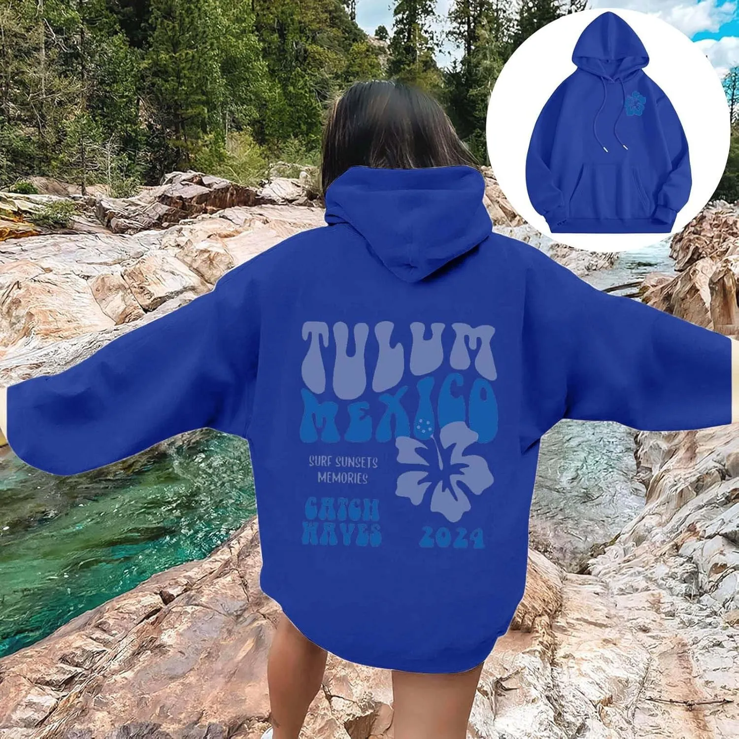 Women's Sweatshirt Full-Zip Hoodie Women Cute Hoodie Long Sleeve Blue Kawaii Shape Sweatshirt Long Sleeve with