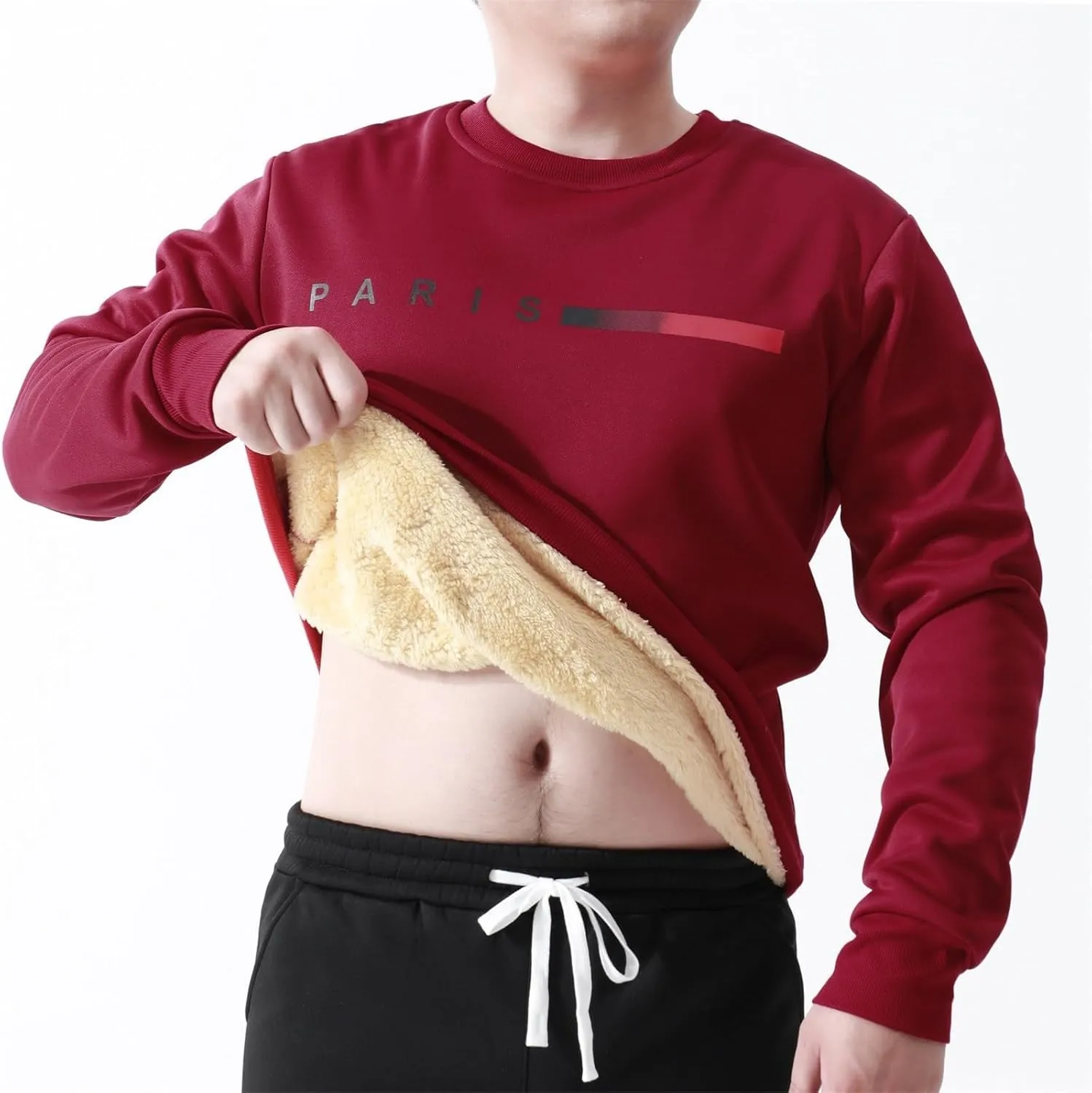 ZYXTIM Men's Sherpa Lined Sweatshirt Fleece Crewneck Long Sleeve Thermal Thick Winter Pullover Top Sweater Warm John Shirts