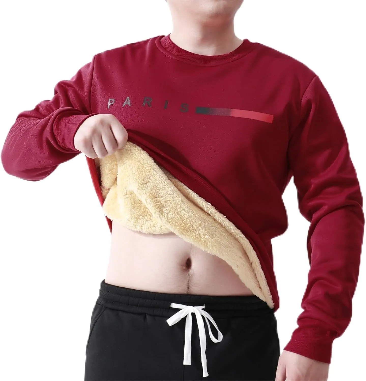 ZYXTIM Men's Sherpa Lined Sweatshirt Fleece Crewneck Long Sleeve Thermal Thick Winter Pullover Top Sweater Warm John Shirts